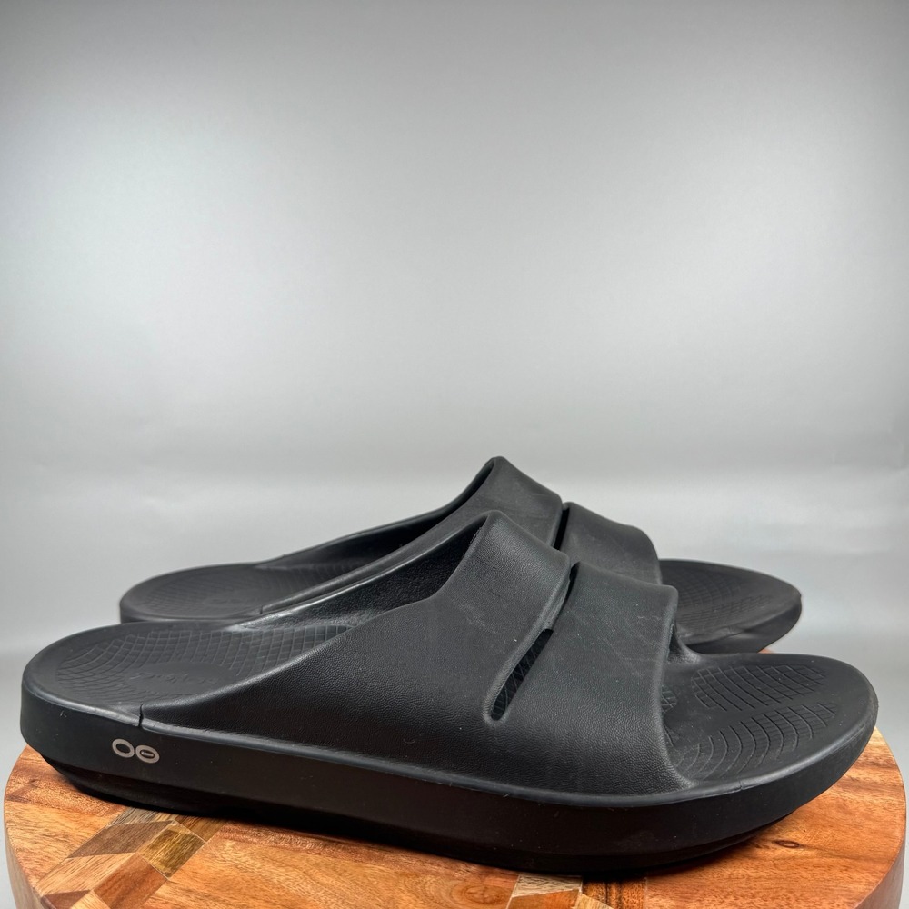 OOFOS OOahh Black Recovery Slide Sandals Mens 14 Womens 16 EU 47 OOfoam Comfort